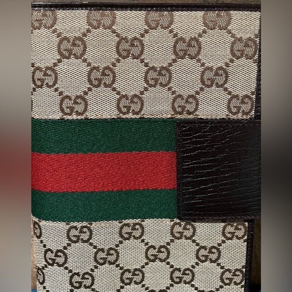 Authentic GUCCI Agenda Cover Sherry Line GG Canvas Leather.
